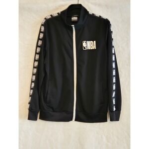 NBA Mens Small Black Full Zip Track Jacket Logo Taping Graphic Sportswear